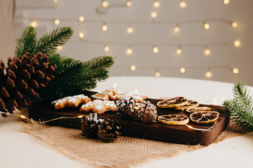 Beautiful Christmas background with cookies and candy