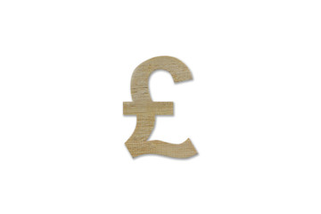 pound currency symbol made from wood isolated on white backgroun