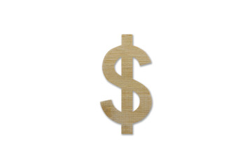 US dollar symbol made from wood isolated on white background