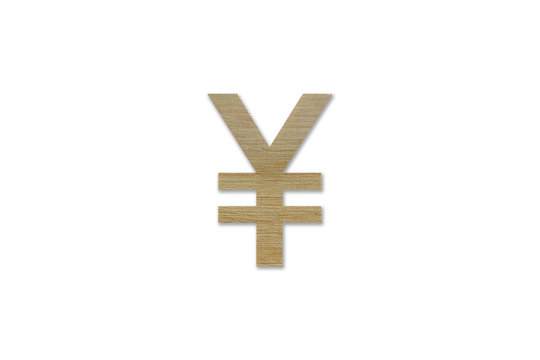 yen currency symbol made from wood isolated on white background