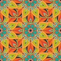 Fotobehang Marokkaanse tegels Sierlijke bloemen naadloze textuur, eindeloze patroon met vintage mandala-elementen.