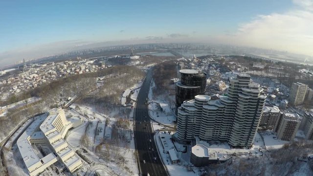 Kiev winter, Pechersk, aerial view, raw