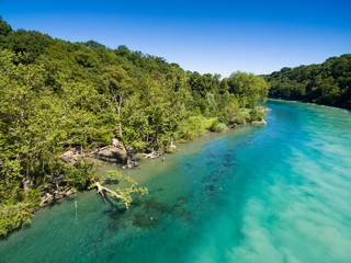 Aerial view of Arve an Rhone river confluent in  Geneva Switzerl