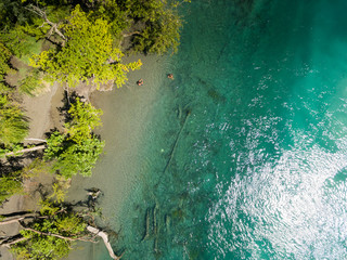 Aerial view of Arve an Rhone river confluent in  Geneva Switzerl