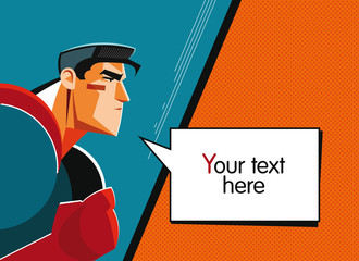 Superhero. Speech bubble. Pop-art comic background