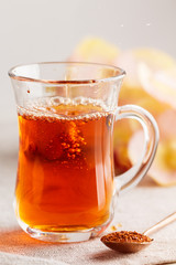 Glass cup of rooibos tea