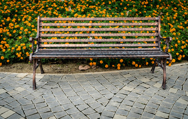 Iron bench on concrete floor