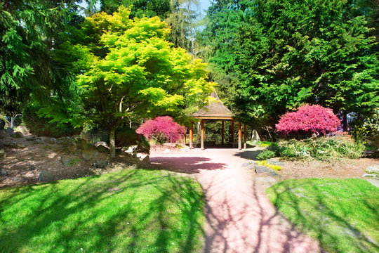 TACOMA, WA - APRIL 14, 2014: Japanese Garden in Point Defiance Park.