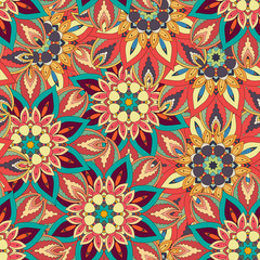 Ornate floral seamless texture, endless pattern with vintage mandala elements.