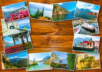 Fototapeta na wymiar The collage from views of Lake Garda