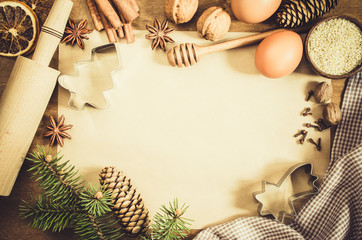 Fototapeta na wymiar Empty paper for recipe of Christmas baking. Culinary background.