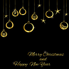 Christmas background of gold jewelry on black
