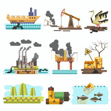 Icons of ecology vector flat design concept illustration set. 