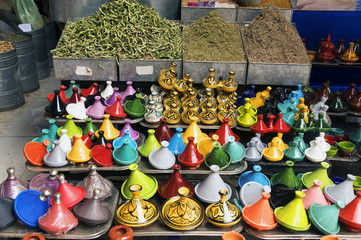 Souvenirs made of clay on the souk in Chefchaouen, Morocco, Africa