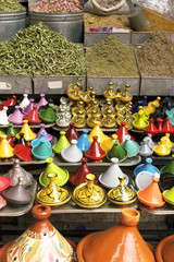 Souvenirs made of clay on the souk in Chefchaouen, Morocco, Africa