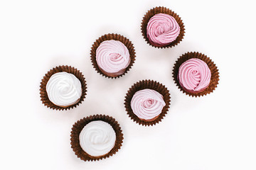 natural pink marshmallow closeup isolates on white