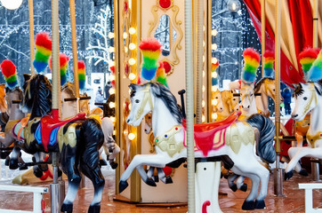 Colorful carousel horse in the Park