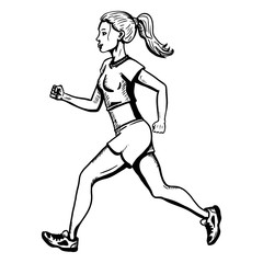 Vector Female Character. Jogging Young Woman.