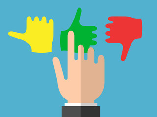 Businessman hand selects emotions