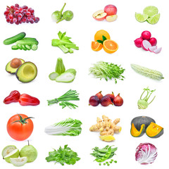 collection of fruits and vegetables isolated on white background