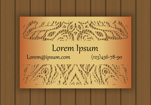 Business or visiting card template with a cut out pattern. May be used for laser cutting from paper, metal, wood.