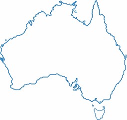 Blue outline Australia map on white background. Vector illustration. - obrazy, fototapety, plakaty
