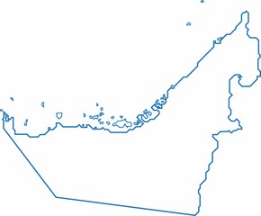 Blue outline UAE map on white background. Vector illustration.