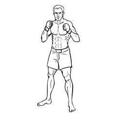 Vector Line Art Illustration - Muscular MMA Fighter