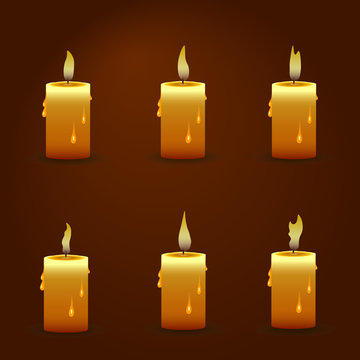 Vector candle with fire animation on transparent background. Flame animated effect illustration