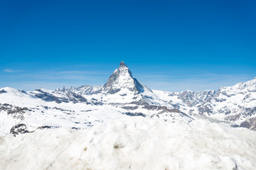 Scenery of Matterhorn mountain in Zermatt, Switzerland in Winter and very clear sky