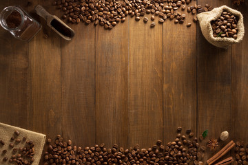 coffee beans on wood - 129188905