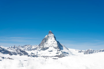 Fototapeta na wymiar Scenery of Matterhorn mountain in Zermatt, Switzerland in Winter and very clear sky