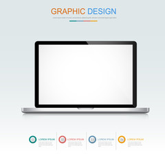 Computer laptop with blank screen,3d and flat vector design illu