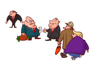 Colorful vector comic of corrupt politicians and some citizens witnessing them