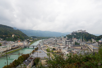 Fototapeta na wymiar Top view cloudy day of Salzburg, Austria in Autumn.