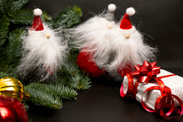 christmas concept with gift and Santa puppets
