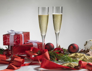 Pair glass of champagne. New year celebration or christmas conce
