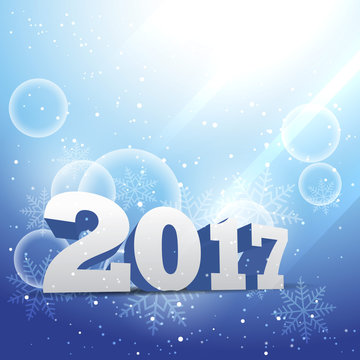 2017 text writtern in 3d style on blue beautiful background