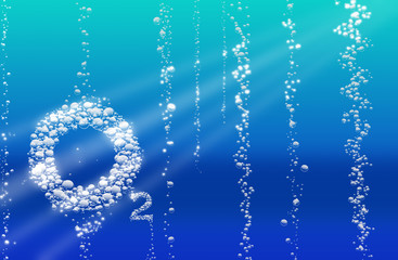 air bubbles in the form of "O2" in the water