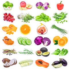 collection of fruits and vegetables isolated on white background