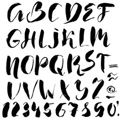 Hand drawn font made by dry brush strokes. Grunge style alphabet