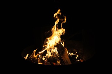 Campfire with Tall Flame and Black Background