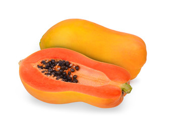 ripe papaya fruit isolated on white background