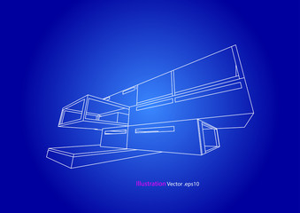 commercial building structure architecture abstract drawing, 3d illustration vector