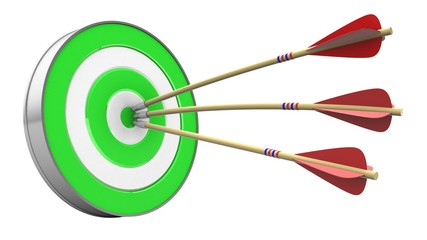 3d illustration of arrows with green target over white background