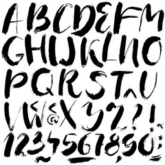 Hand drawn font made by dry brush strokes. Grunge style alphabet