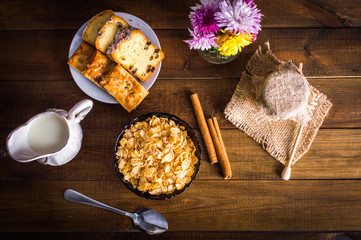 Breakfast on the wooden background
