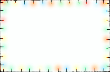 Christmas lights of different colors frame on white background