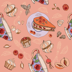 Tea seamless pattern tea party card design hand drawn vector