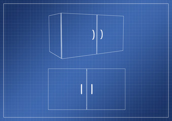 wardrobe on paper blueprint, 3D rendering